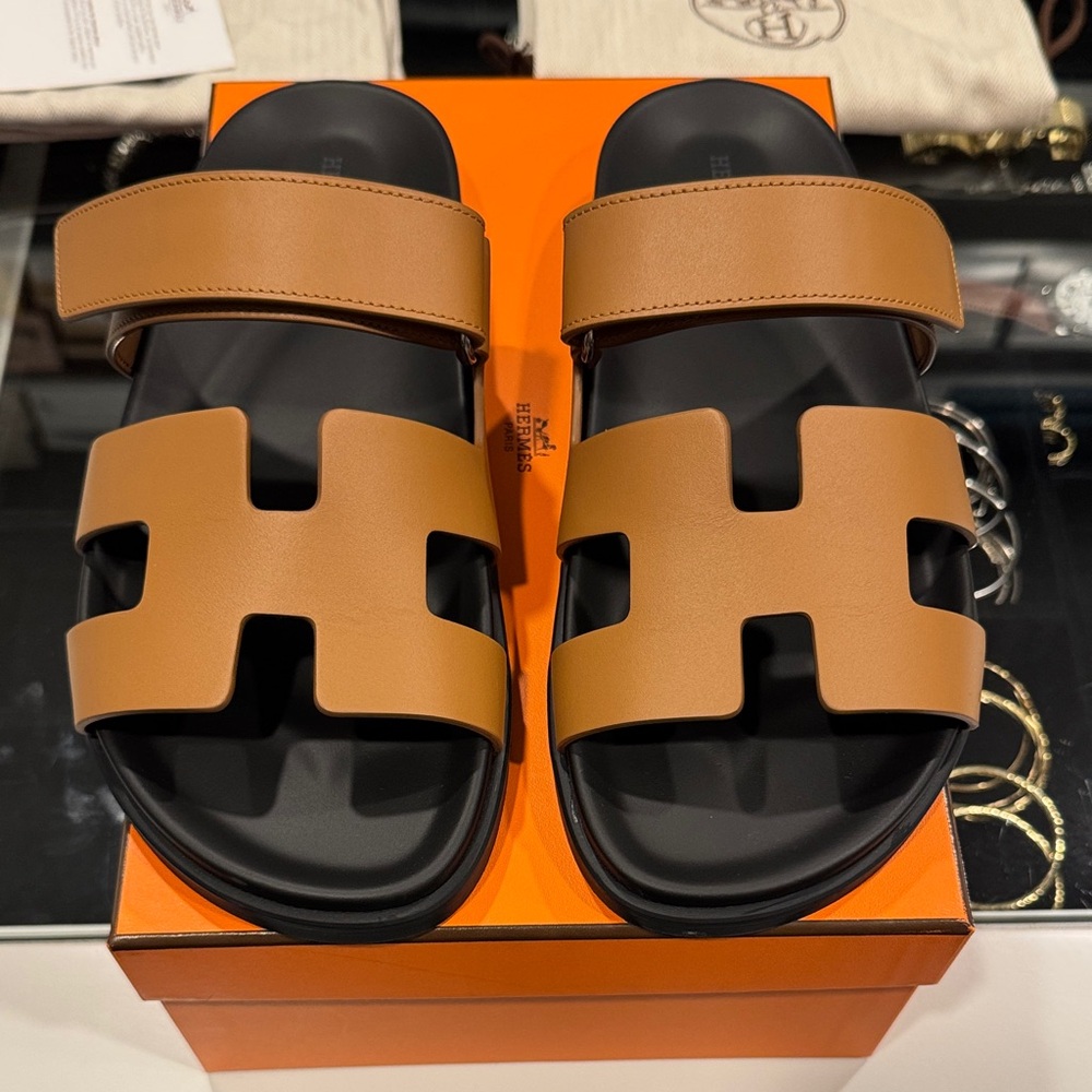 Hermès Chypre Tan Leather Sandals